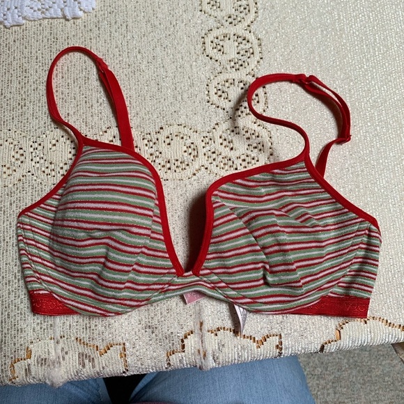 Victoria Secret Women’s Striped Red and Green Bra Size 34 C - Picture 1 of 9